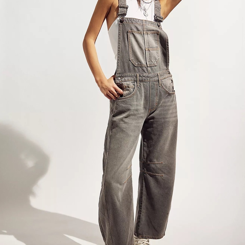 NEW - Free People Charcoal Denim Barrel Overalls